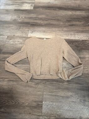 Bozzolo Beige Long Sleeve Cropped Ribbed Top